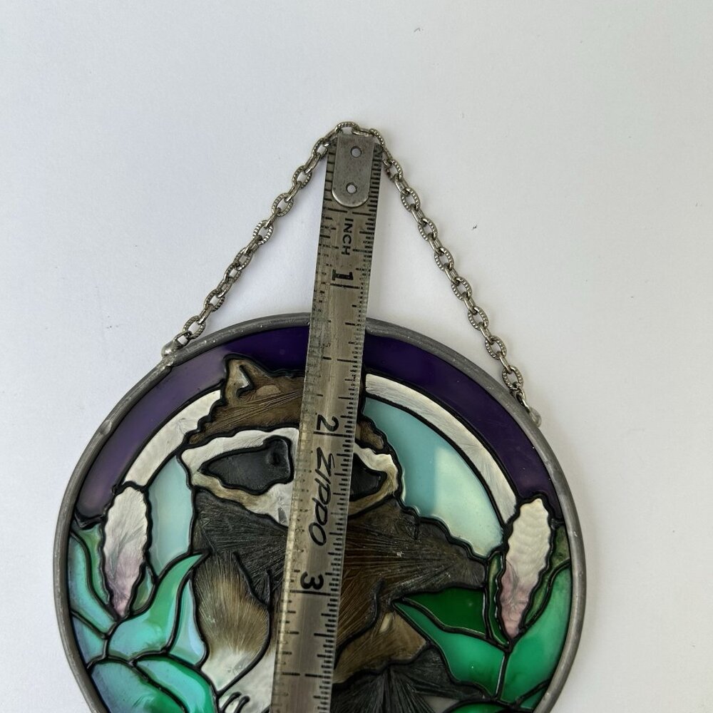 Vintage Raccoon Stained Glass Suncatcher Nature 3.5” Outdoor Home Decor Hanging - Picture 7 of 7